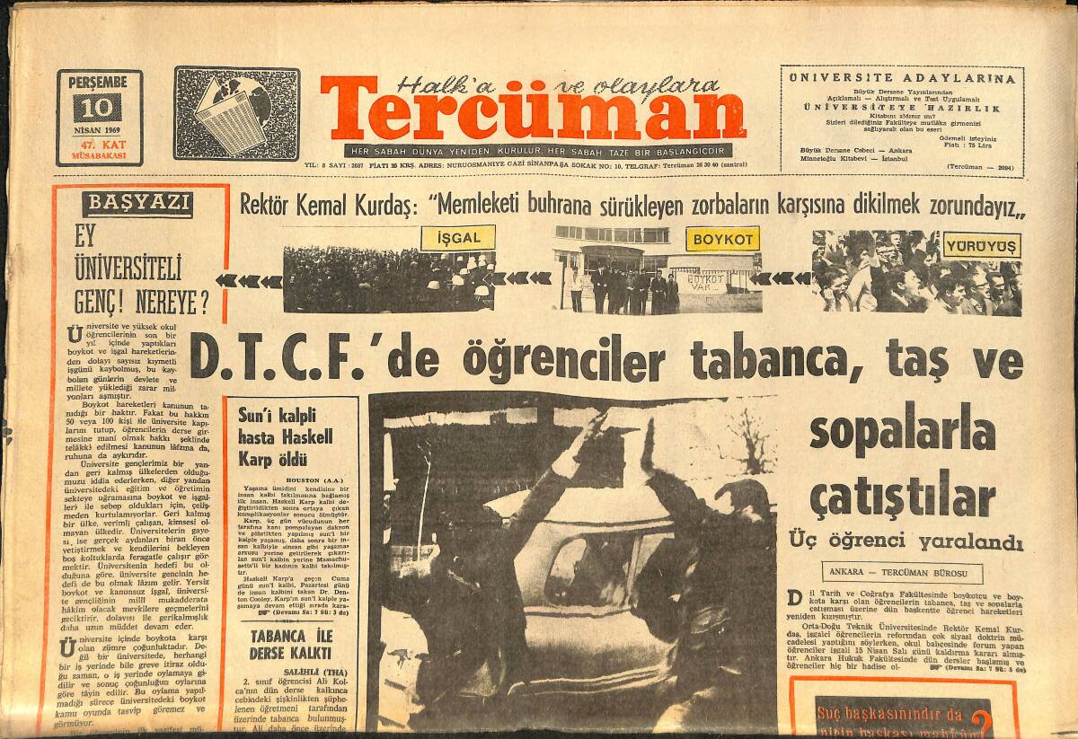 Tercüman Gazetesi 10 Nisan 1969 - Galatasaray'da Milyoner Olma Devri Kapandı - İsmet Giritli, Amerika'daki Yunanlılara Göz Açtırmıyor GZ145609 - 1