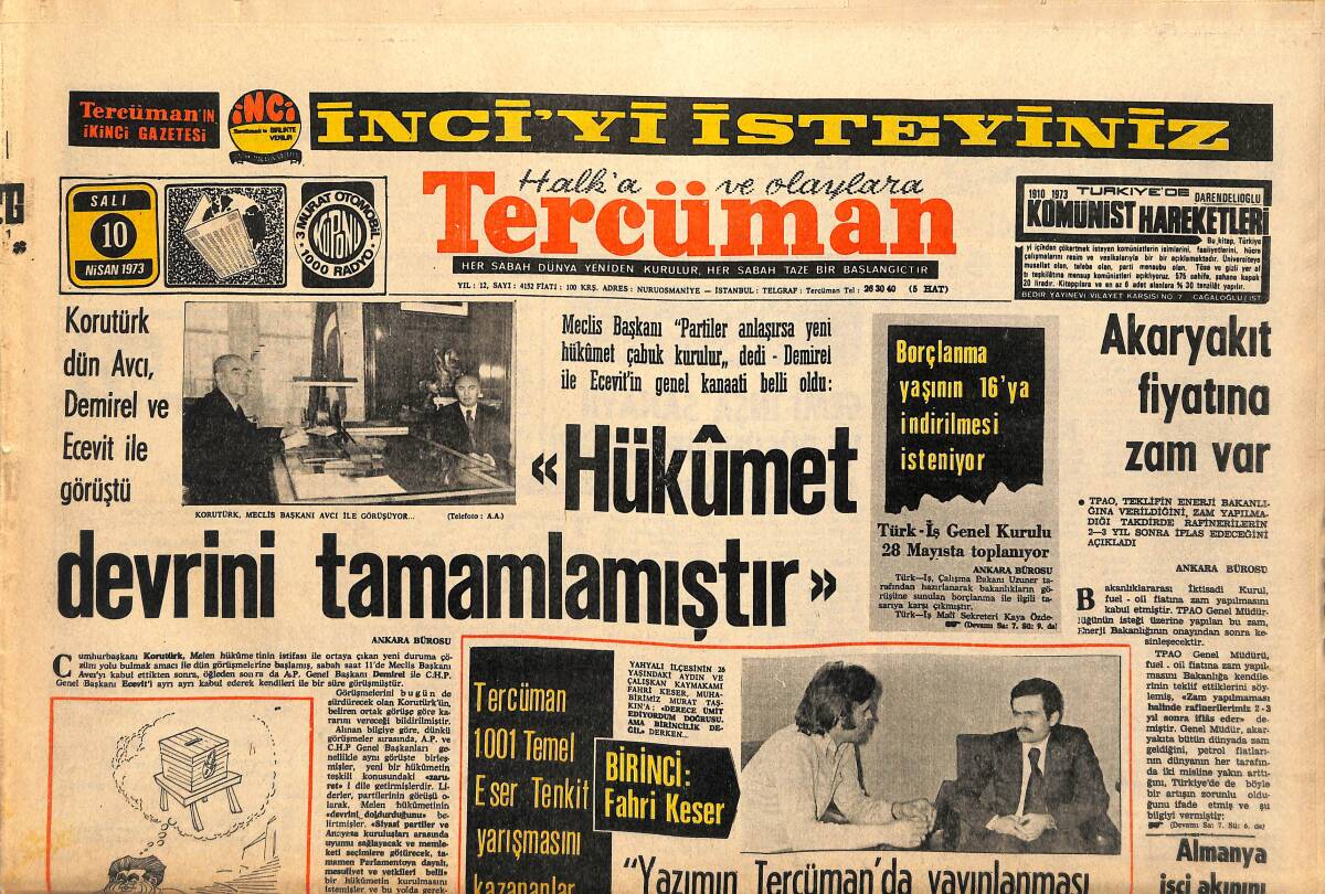 Tercüman Gazetesi 10 Nisan 1973 - Kıbrısta Makarios Taraftarları da Taarruza Geçtiler GZ141138 - 1