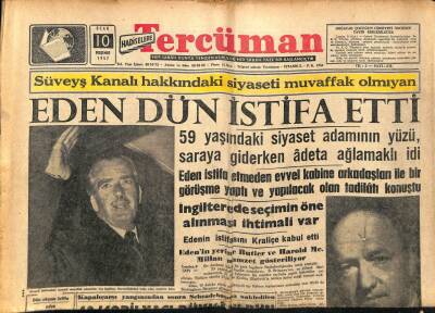 Tercüman Gazetesi 10 Ocak 1957 - Sir Anthony Eden İstifa Etti. Kraliçe Kabul Etti GZ54015 - 1