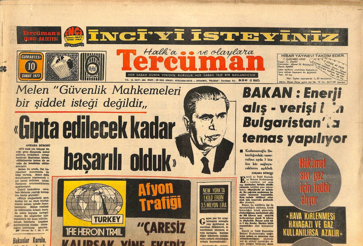 Tercüman Gazetesi 10 Şubat 1973 - Makarios, Bağımsız Bir Kıbrıs Vaadetti - Harward Üniversitesi, Kissinger'in İşine Son Verdi GZ146403 - 1