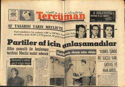 Tercüman Gazetesi 10 Temmuz 1966 - Cemal Tural Bugün Almanyaya Gidiyor - Af Tasarısı Yarın Mecliste GZ123593 - 1