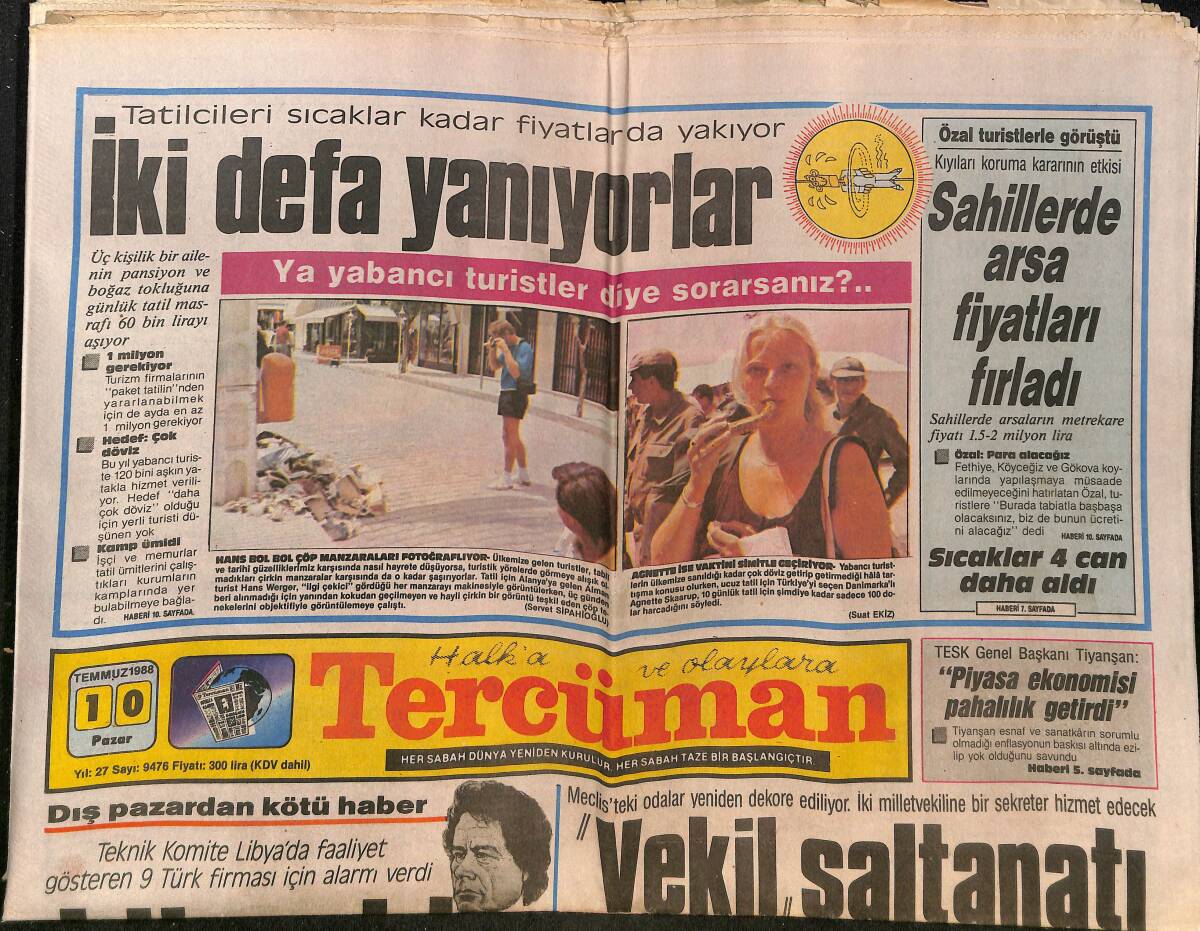Tercüman Gazetesi 10 Temmuz 1988 - Fenerbahçe'de Taze Ümitler - Evren Ve Kraliçe Elizabeth'e Sıkı Koruma GZ150359 - 1