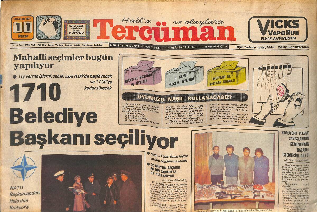 Tercüman Gazetesi 11 Aralık 1977 - İnönü'de En Uzun Gece - 1910 Belediye Bakanı Seçiliyor GZ132676 - 1