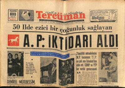 Tercüman Gazetesi 11 Ekim 1965 - Seçimlerde Olaylar , İki Kişi Öldü 26 Kişi Yaralandı GZ70729 - 2