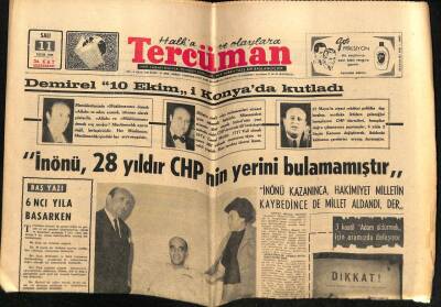 Tercüman Gazetesi 11 Ekim 1966 - Demirel İnönü 28 Yıldır CHPnin Yerini Bulamamıştır GZ54370 - 1