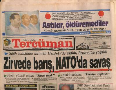 Tercüman Gazetesi 11 Eylül 1990 - Menderes Aydın Toprağına Defnedilecek - İnönüden Baykala Hodri Meydan GZ113521 - 1