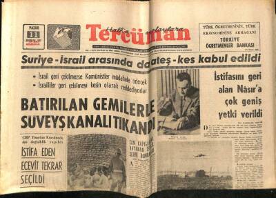 Tercüman Gazetesi 11 Haziran 1967 - Batırılan Gemilerle Süveyş Kanalı Tıkandı GZ54188 - 1