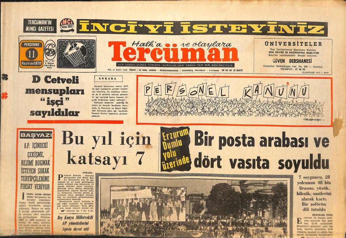 Tercüman Gazetesi 11 Haziran 1970 - Yusuf İmamoğlu'nun Cenaze Törenine Binlerce Kişi Katıldı GZ145483 - 1