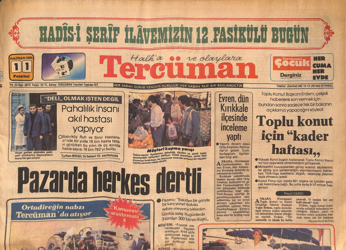 Tercüman Gazetesi 11 Haziran 1984 - Türk Deri Kıyafetleri Dallaslı Petrol Zenginlerini Büyüledi - Pazarda Herkes Dertli GZ134498 - 1