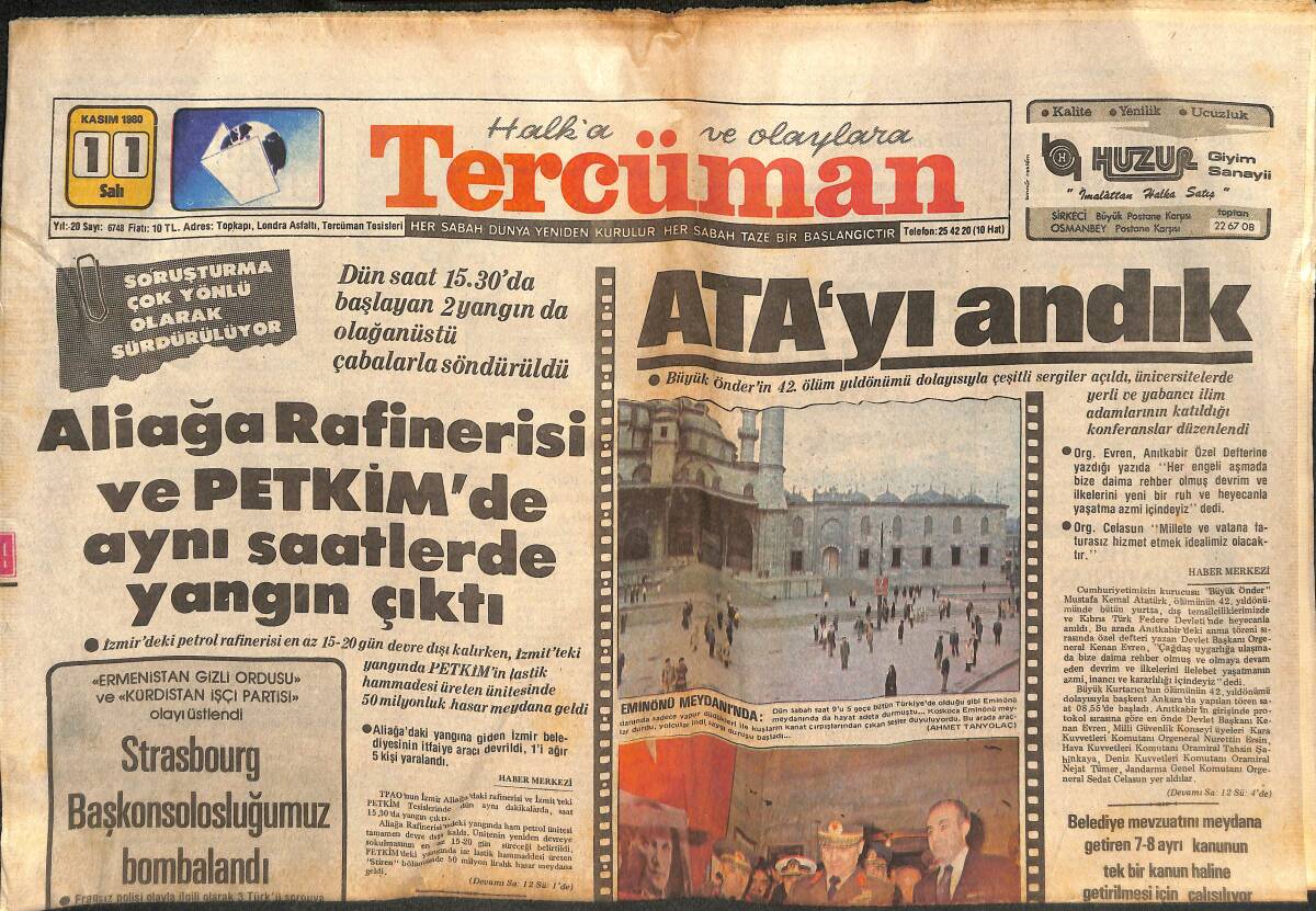 Tercüman Gazetesi 11 Kasım 1980 - Polonya'da İşçilerin Dediği Oldu - Aliağa Rafinerisi Ve Petkim'de Aynı Saatlerde Yangın Çıktı GZ134106 - 1