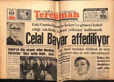 Tercüman Gazetesi 11 Mayıs 1962 - Celal Bayar Affediliyor GZ55277 - 1