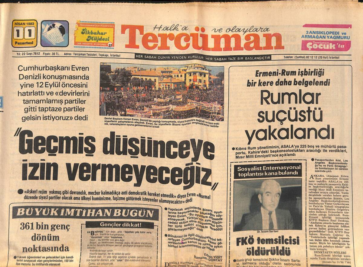 Tercüman Gazetesi 11 Nisan 1983 - FKÖ Temsilcisi Öldürüldü - Haiti'de 26 Yıl Sonra İlk Defa Seçim Yapıldı GZ134428 - 1