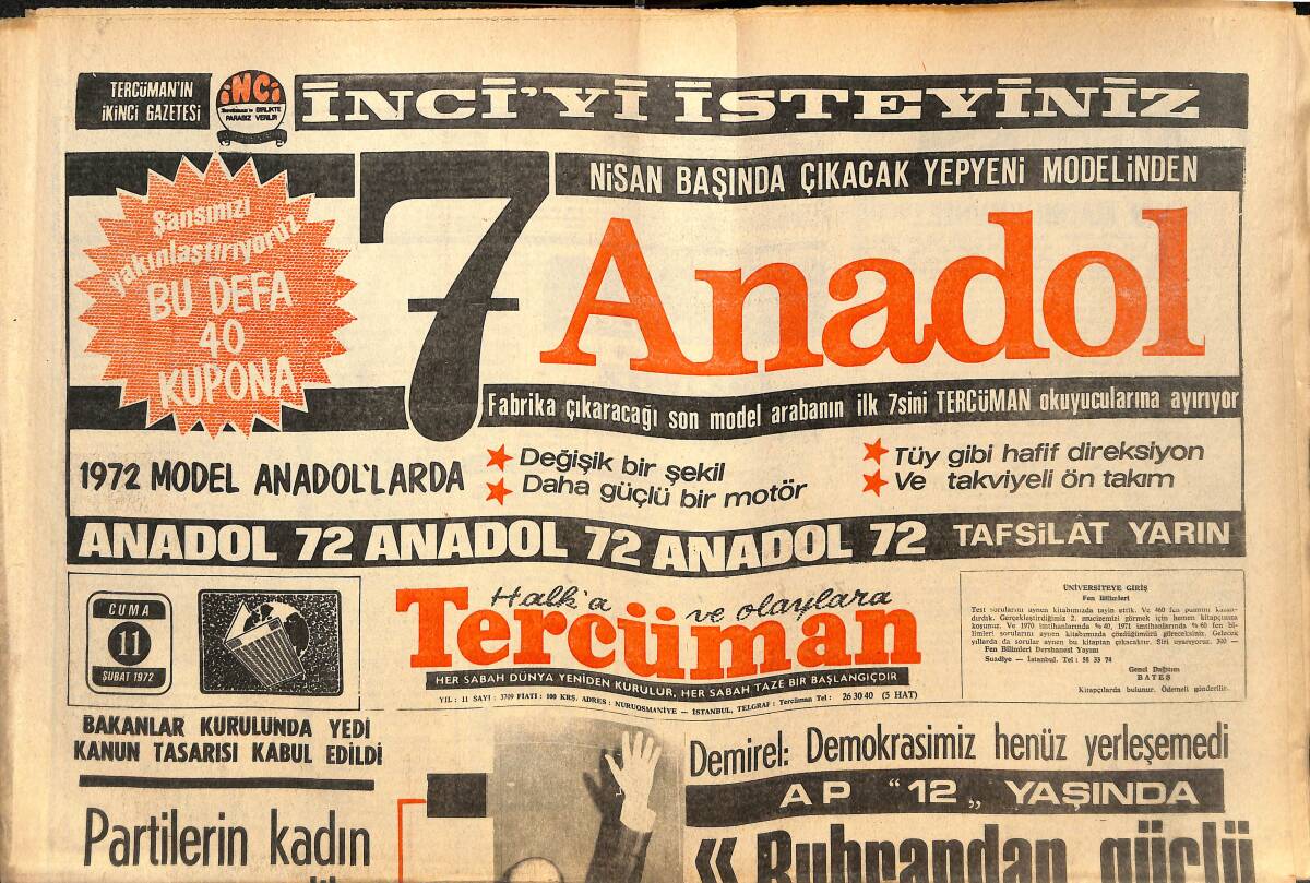Tercüman Gazetesi 11 Şubat 1972 - Partilerin Kadın Ve Gençlik Kolları Kalkıyor! - Rumen Milli Takımı Botafogo'dan Dişlidir! GZ145739 - 1