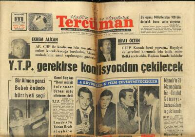 Tercüman Gazetesi 11 Temmuz 1963 - Rusya Türkiyeye Kürt Notası Verdi - Y.T.P. Gerekirse Koalisyondan Çekilecek GZ123443 - 1