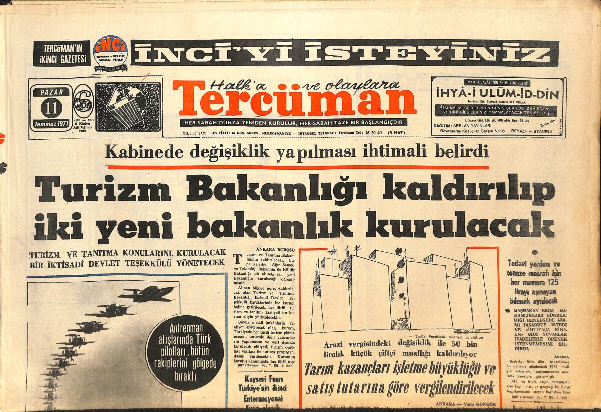 Tercüman Gazetesi 11 Temmuz 1971 - Giresun'da Tesis Seferberliği Başladı - İngiltere'den Dönen Metin Oktay Yazıyor GZ145302 - 1