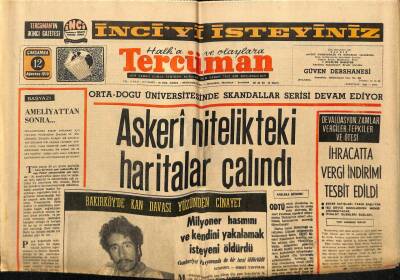 Tercüman Gazetesi 12 Ağustos 1970 - Askeri Nitelikteki Haritalar Çalındı GZ54752 - 1