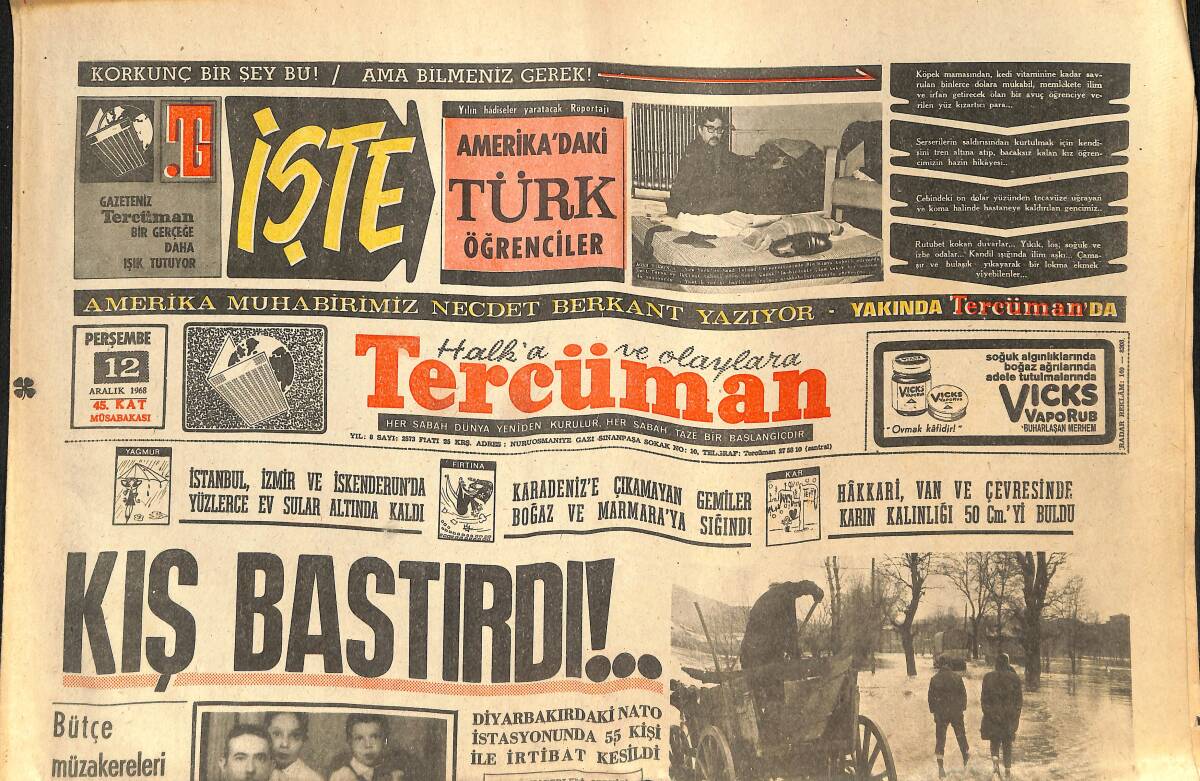 Tercüman Gazetesi 12 Aralık 1968 - Rusya, Akdeniz'deki Bazı Gemileri Geri Çağırdı - Hukuk Fakültesinde Boykot Kaldırıldı GZ145319 - 1