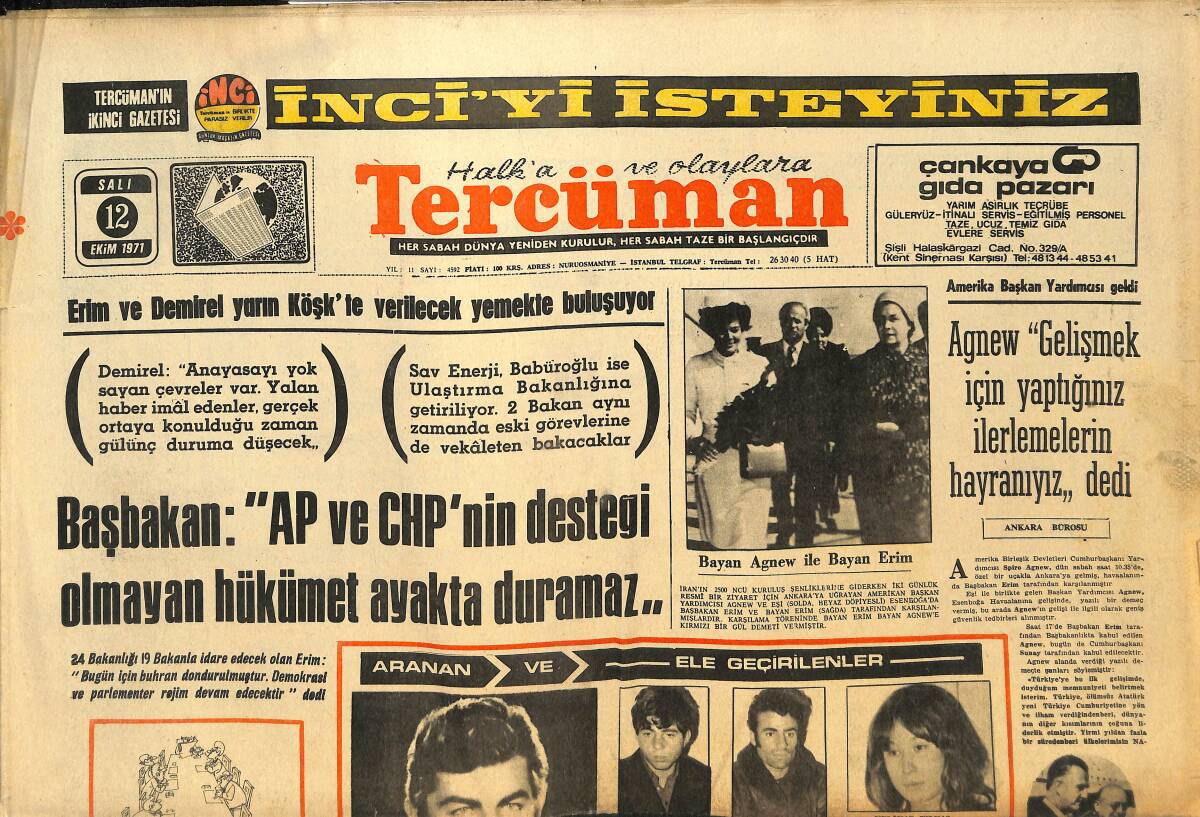 Tercüman Gazetesi 12 Ekim 1971 - Solmazer Davasında Hakim, Atilla Sarpı Salondan Attı! -İşportacı Olan Eski Belediye Başkanının Malına Zabıta El Koydu GZ145840 - 1