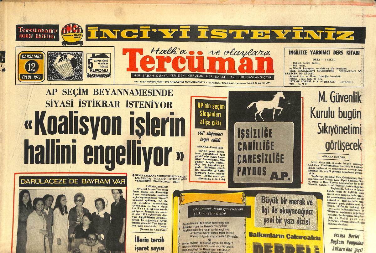 Tercüman Gazetesi 12 Eylül 1973 - 215 İşçinin Açlık Grevi Sona Erdi - Koleraya Yakalanmamak İçin İçki Ve Müshil İçmeyin GZ144463 - 1