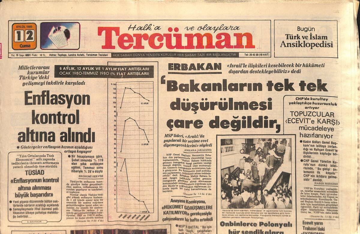 Tercüman Gazetesi 12 Eylül 1980 - Erbakan 