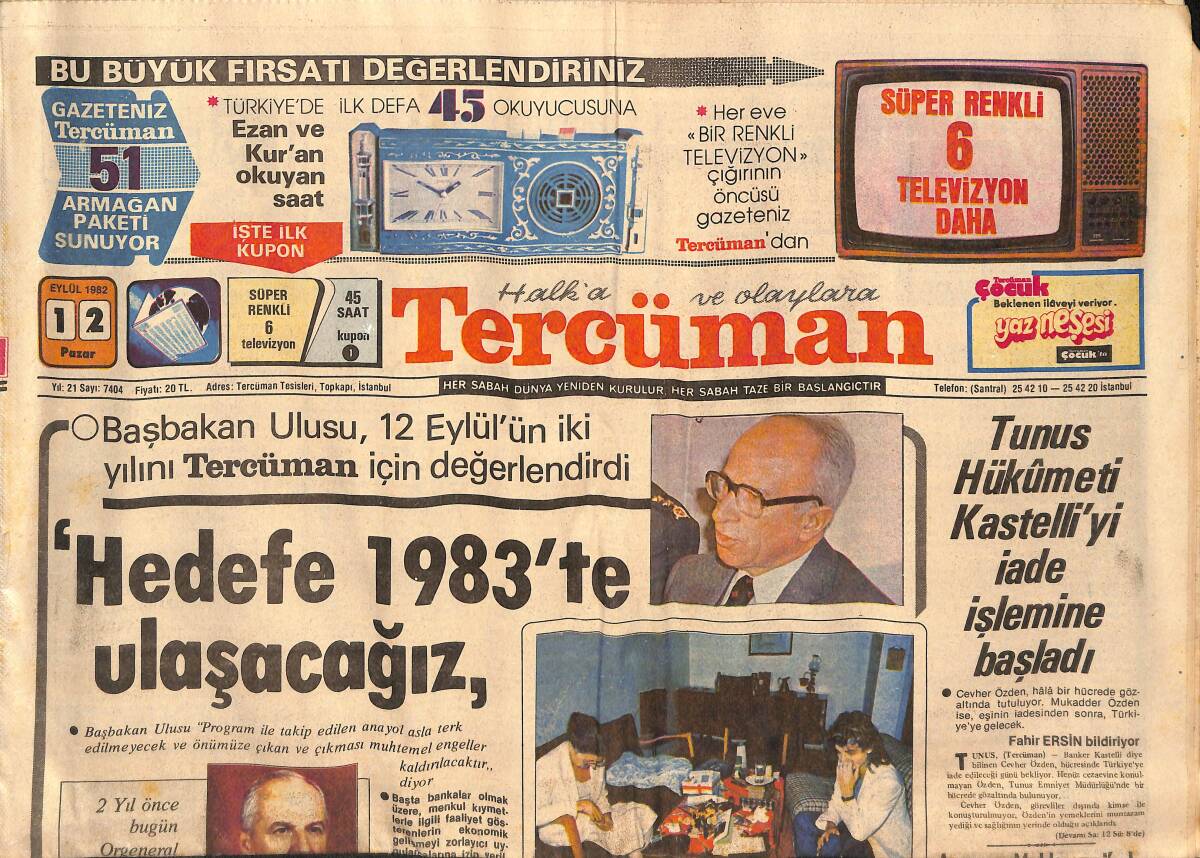 Tercüman Gazetesi 12 Eylül 1982 - Tunus Hükümeti Kastelli'yi İade İşlemine Başladı GZ134165 - 1