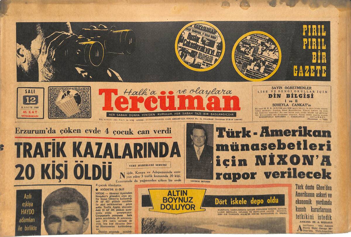 Tercüman Gazetesi 12 Kasım 1968 - Tarihi Haliç , 30 Yıl Sonra Tarla Olacak GZ145382 - 1