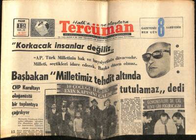 Tercüman Gazetesi 12 Mart 1967 - Başbakan Milletimiz Tehdit Altında Tutulamaz Dedi GZ54213 - 1