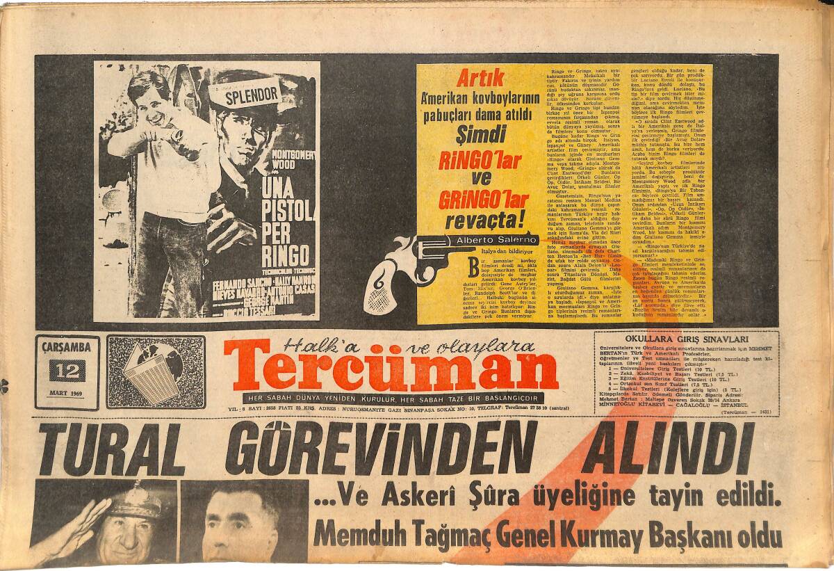 Tercüman Gazetesi 12 Mart 1969 - Tural Görevinden Alındı - Selda Alkor Baloda Gecenin Çapkını İlan Edilen Belediye Başkanı F. Atabey İle GZ144902 - 1