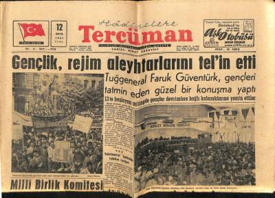 Tercüman Gazetesi 12 Mayıs 1961 - Gençlik , Rejim Aleyhtarlarını Telin Etti GZ67692 - 2