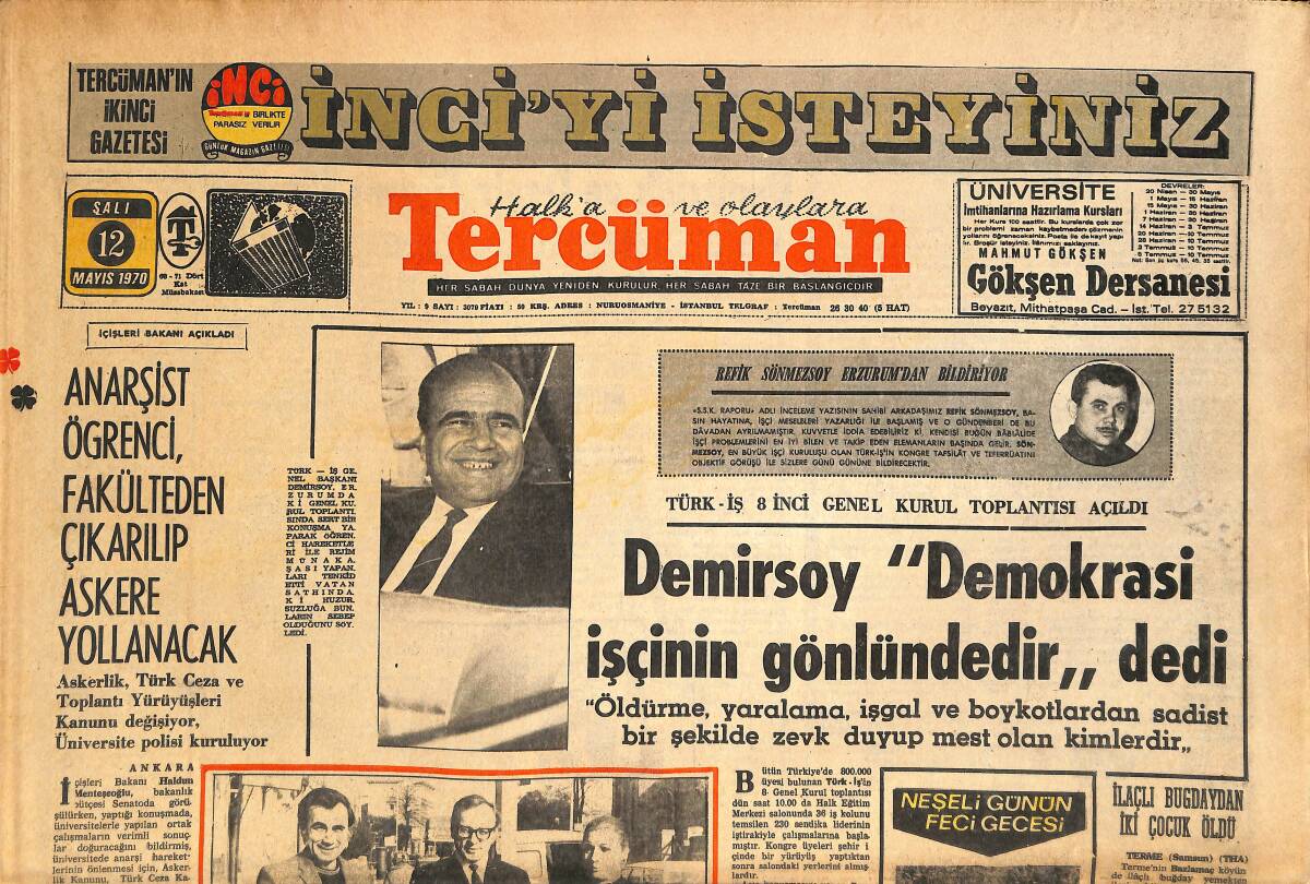 Tercüman Gazetesi 12 Mayıs 1970 - Pall Mall Tipi Uzun Sigara Çıkarılıyor - İran Şahı Dün Türkiye'den Ayrıldı GZ145424 - 1