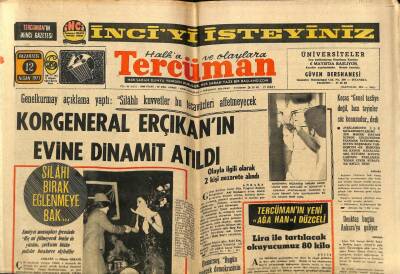 Tercüman Gazetesi 12 Nisan 1971 - Korgeneral Erçıkanın Evine Dinamit Atıldı GZ70807 - 1