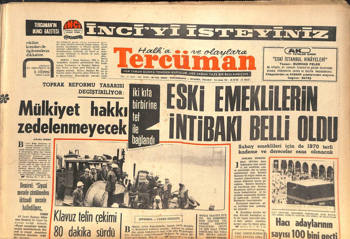 Tercüman Gazetesi 12 Ocak 1972 - Milyarder Gülbenkyan Öldü - Eski Emeklilerin İntibakı Belli Oldu GZ144494 - 1