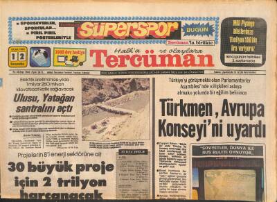 Tercüman Gazetesi 12 Ocak 1983 - Ulusu , Yatağan Santralını Açtı - Türkmen , Avrupa Konseyini Uyardı GZ127499 - 1