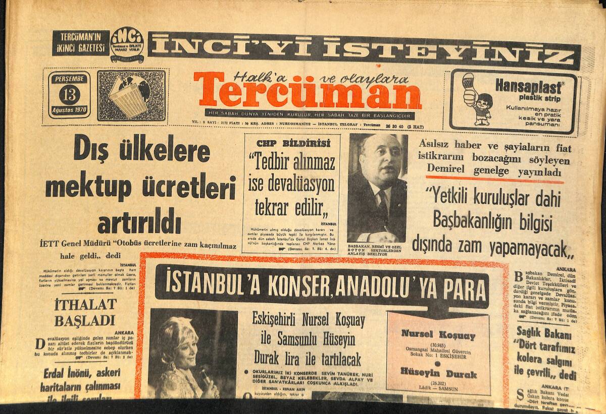 Tercüman Gazetesi 13 Ağustos 1970 - Eskişehirli Nursel Koşuay İle Samsunlu Hüseyin Durak Lira İle Tartılacak GZ145277 - 1