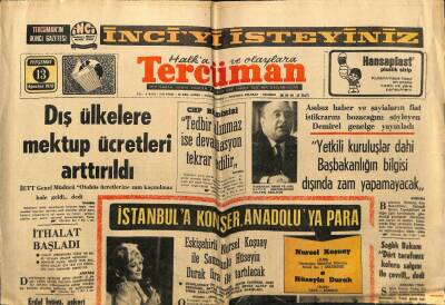 Tercüman Gazetesi 13 Ağustos 1970 - İstanbula Konser,Anadoluya Para, Nuri Sesigüzel, Sevda Alpay GZ54751 - 1