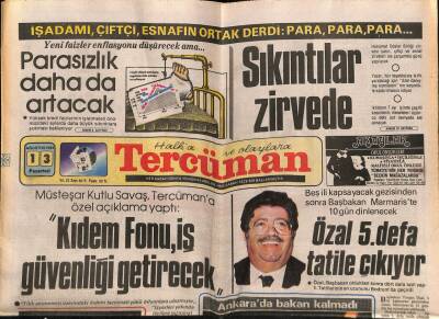 Tercüman Gazetesi 13 Ağustos 1984 - Özal 5. Defa Tatile Çıkıyor GZ70599 - 1
