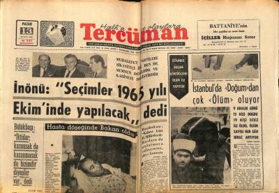 Tercüman Gazetesi 13 Aralık 1964 - İnönü Seçimler 1965 Yılı Ekiminde Yapılacak dedi GZ65797 - 1