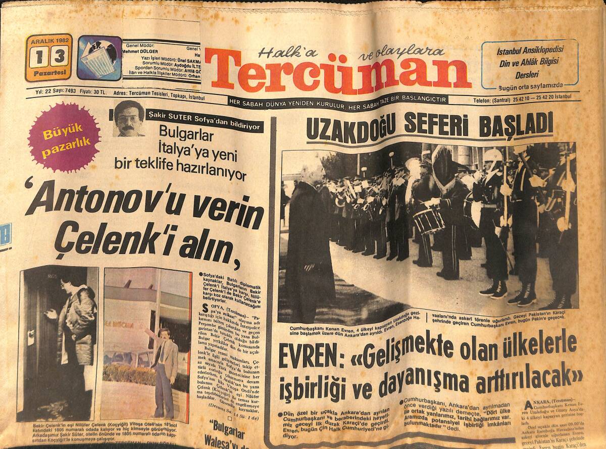 Tercüman Gazetesi 13 Aralık 1982 - Kenan Evren : Gelişmekte Olan Ülkelerle İşbirliği Ve Dayanışma Arttırılacak - Trabzonspor, Beşiktaş'ı Yendi GZ133906 - 1