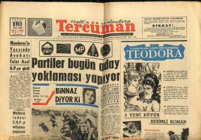 Tercüman Gazetesi 13 Ekim 1963 - Partiler Bugün Aday Yoklaması Yapıyor - Burhan Apaydın YTPnin Başkan Adayı Oldu GZ123463 - 1