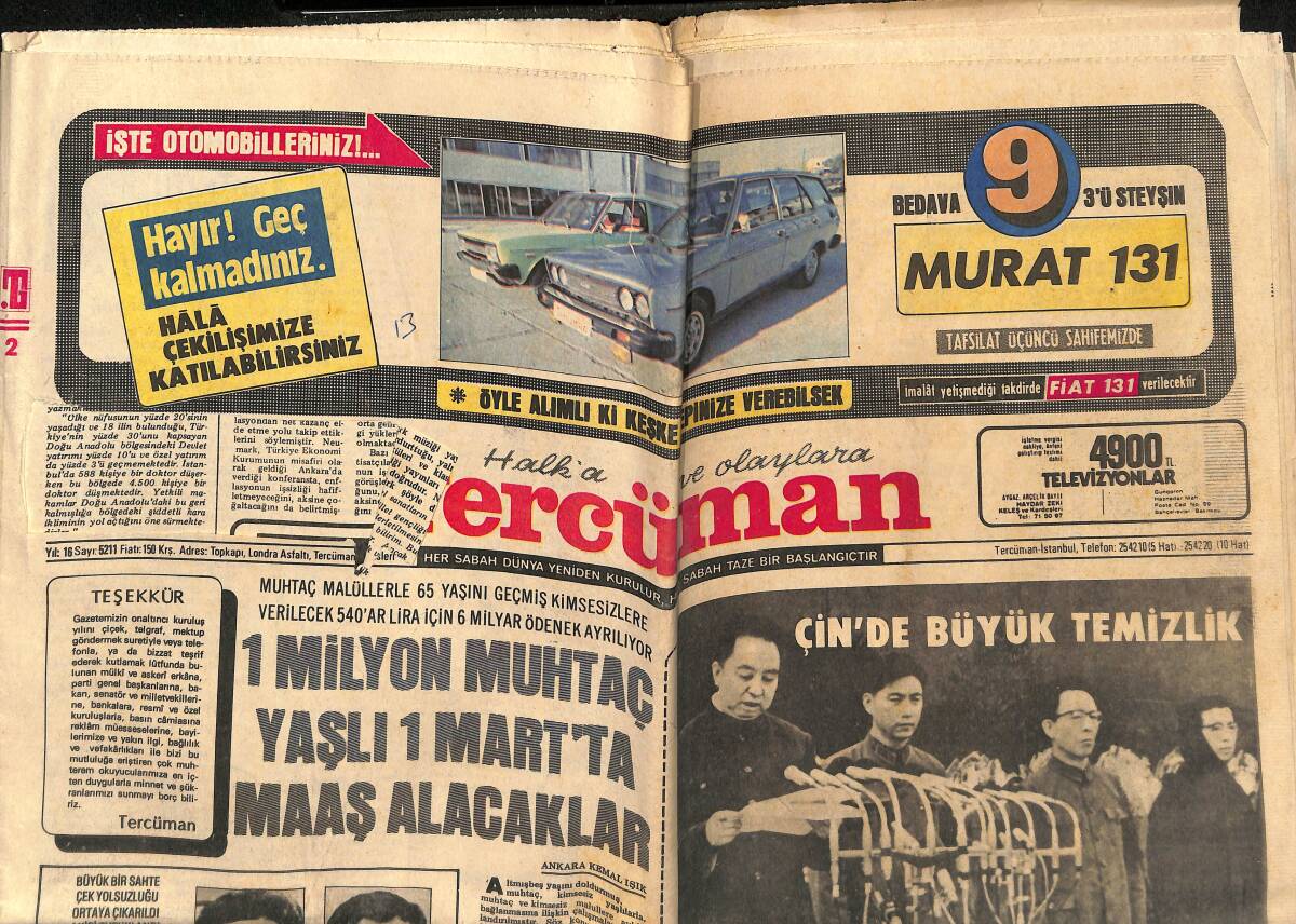 Tercüman Gazetesi 13 Ekim 1976 - Trakya Otoyolunun 14 km'si Tamamlanıyor - Çin'de Büyük Temizlik GZ160335 - 1