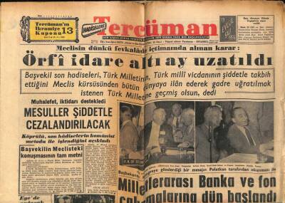 Tercüman Gazetesi 13 Eylül 1955 - Örfi İdare Altı Ay Uzatıldı,Milletler Arası Banka Ve Fon Çalışmalarına Başlandı GZ54119 - 1