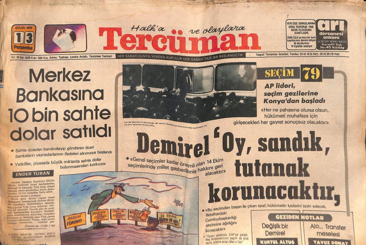 Tercüman Gazetesi 13 Eylül 1979 - Merkez Bankasına 10 Bin Sahte Dolar Satıldı GZ134351 - 1