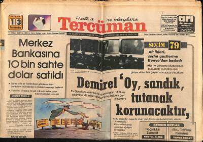 Tercüman Gazetesi 13 Eylül 1979 - Merkez Bankasına 10 Bin Sahte Dolar Satıldı GZ79387 - 1