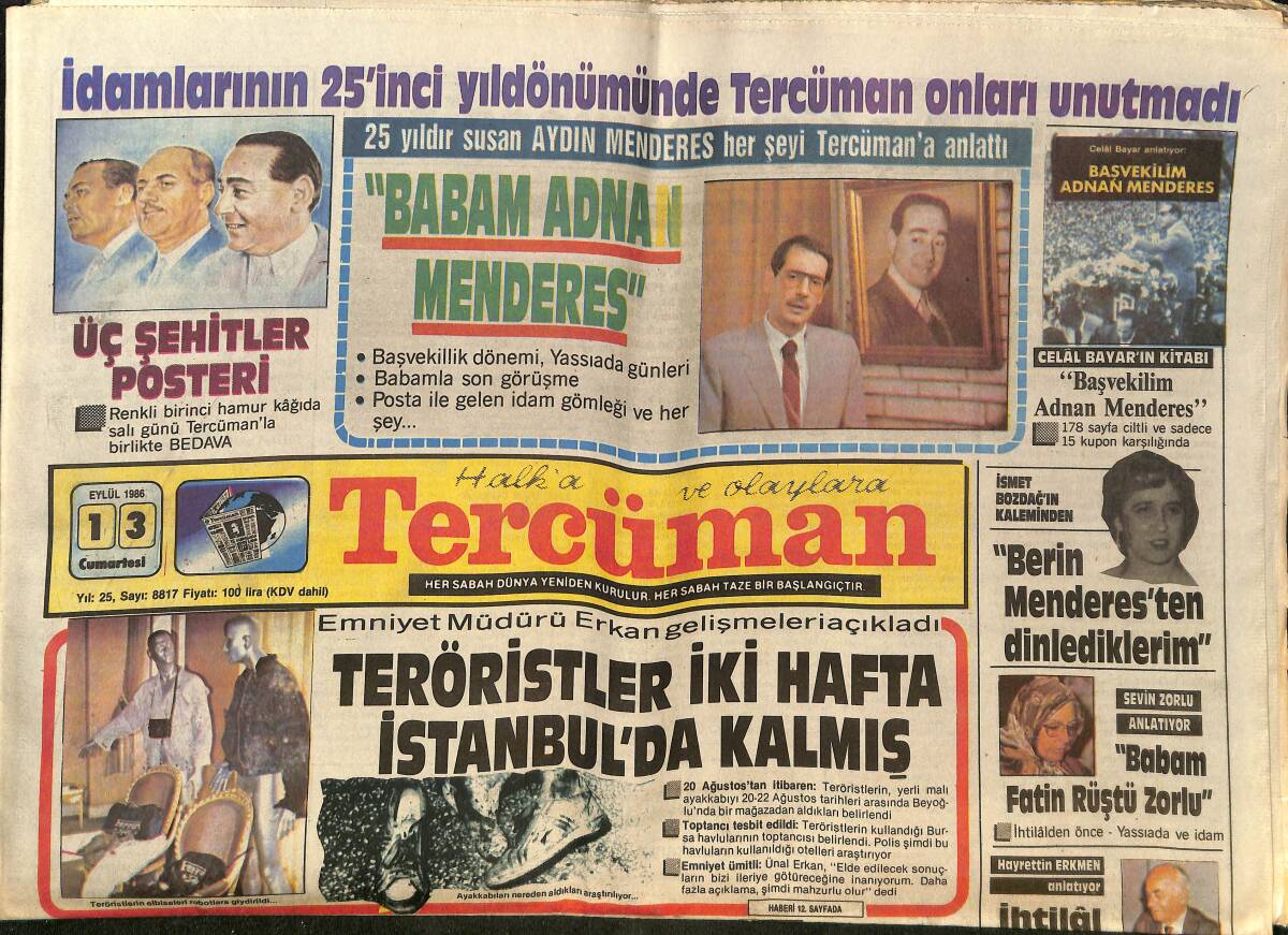 Tercüman Gazetesi 13 Eylül 1986 - Özal: Demirel Hayal Görüyor - Demirel'le Samsun'da GZ150365 - 1
