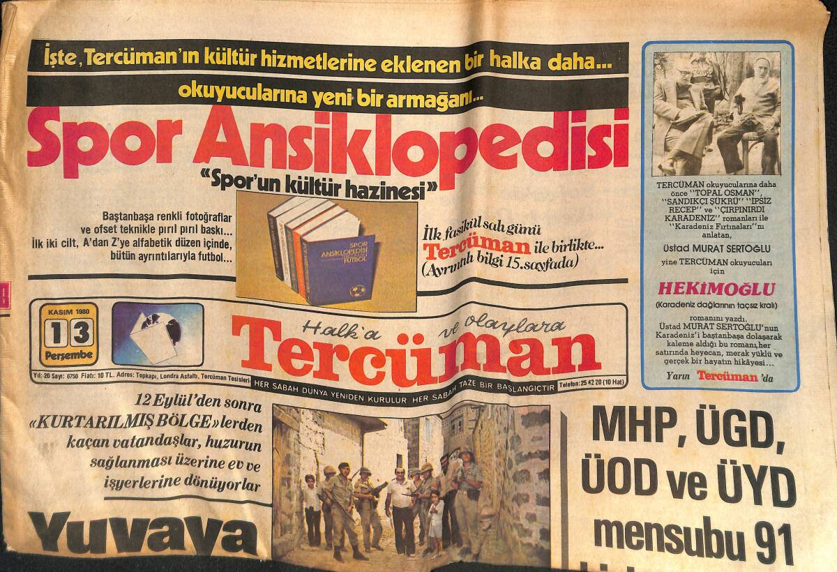 Tercüman Gazetesi 13 Kasım 1980 - Mustafa Başoğlu Beraat Etti - Bursa Adana'yı Ezip Geçti - Galatasaray Puan Kaybetti GZ133275 - 1