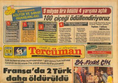 Tercüman Gazetesi 13 Kasım 1984 - Emin Kalafat Toprağa Verildi - Fransada 2 Türk Daha Öldürüldü GZ126599 - 1