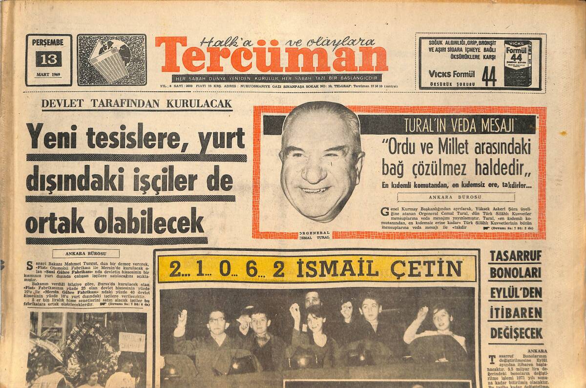 Tercüman Gazetesi 13 Mart 1969 - Apollo-9 Bugün İniyor - Galatasaray-Eskişehirspor Maçı Mithatpaşa'da GZ144903 - 1