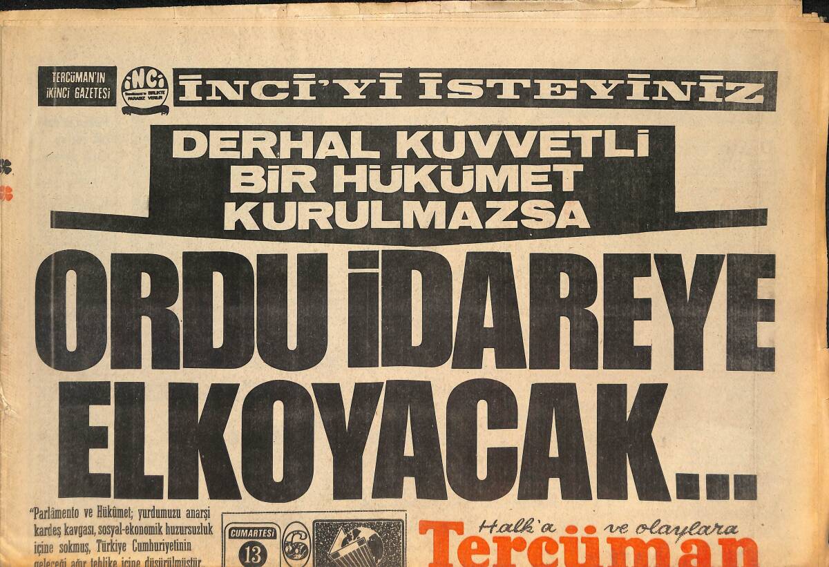 Tercüman Gazetesi 13 Mart 1971 - Süleyman Demirel Hükümeti Çekildi - Bursa Hakem Nihat Özbirgül'ü Şikayet Etti! GZ146138 - 1