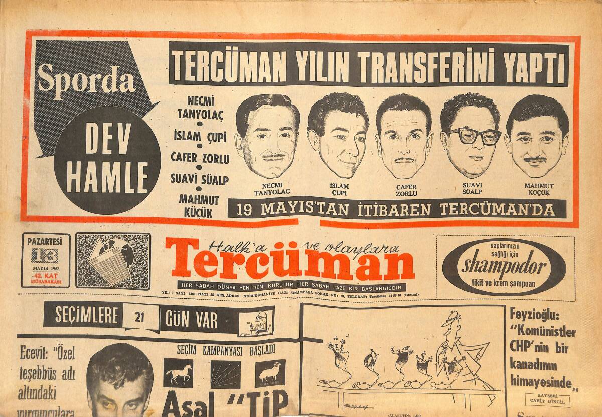 Tercüman Gazetesi 13 Mayıs 1968 - Fransa Öğremcilere Boyun Eğdi - Tur M.Paşa'da da Atıldı GZ144804 - 1