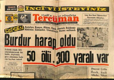 Tercüman Gazetesi 13 Mayıs 1971 - Burdur Harap Oldu 50 Ölü , 300 Yaralı Var GZ65463 - 2